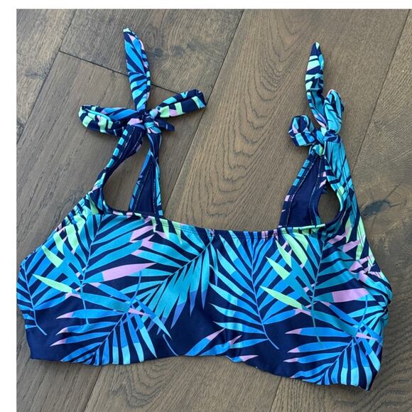Modcloth Tropical Tie Shoulder Padded Bikini Top Blue Womens Plus Size 1X NWT - Picture 1 of 5
